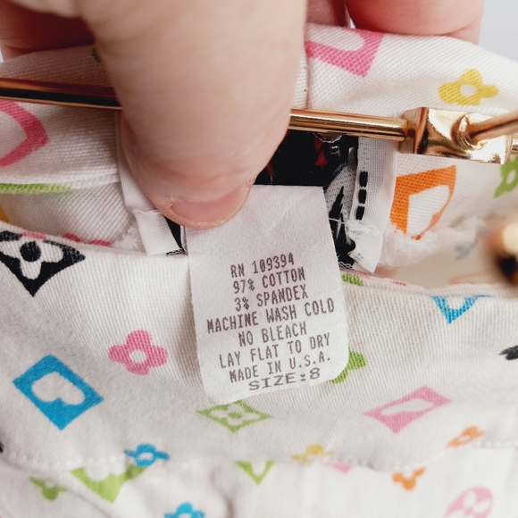 ENVY Vintage Y2k Capri Pants Size 8 White Bootleg Designer Style Geometric Print - Picture 9 of 10